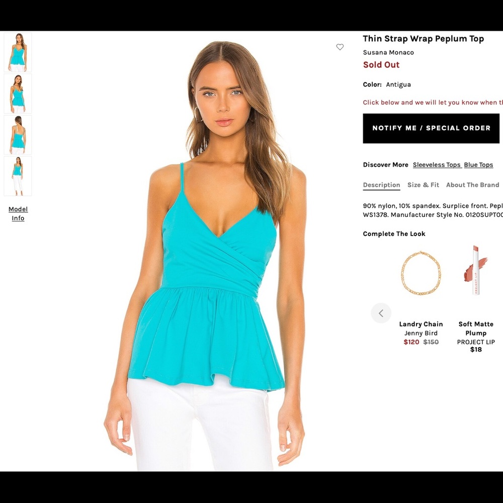 Susana Monaco Thin Strap Wrap Peplum Top